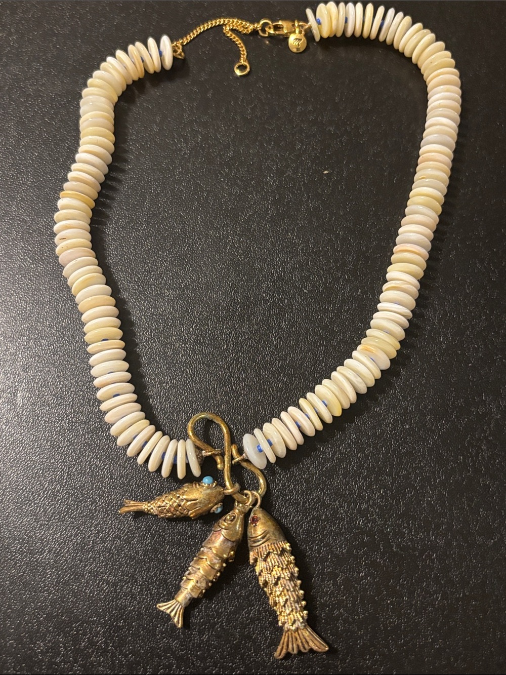 Madewell Cream Bead Necklace with Gold Fish Charms